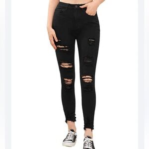 Garage Skinny High Rise Jeggings - Distressed Black - size 9